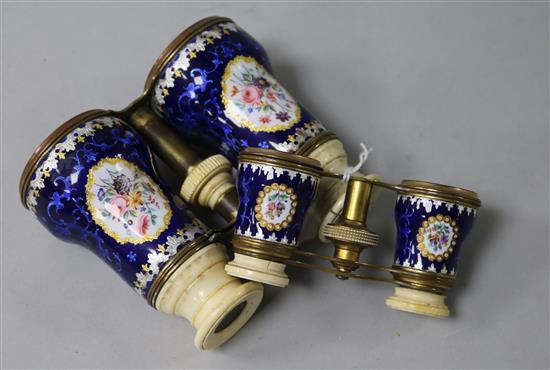 Two pairs of enamelled opera glasses